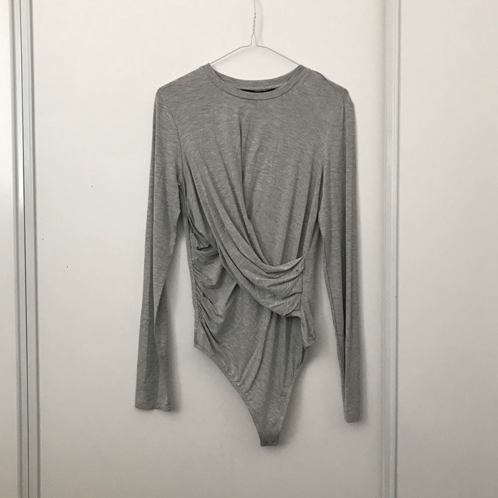 Kendall + Kylie Gray Cross Over Button Bodysuit